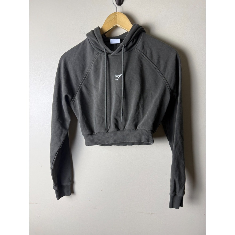 Gymshark Hoodie Cropped Athletic Training Gym Womens XS Dark‎ Green Workout